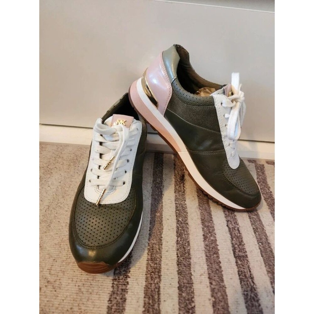 Michael Kors Perforated Green & Pink Leather Trainers (EU 38)"